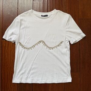 Zara White Embellished Women's Top